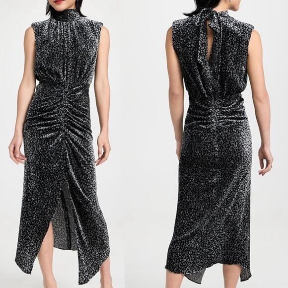 Ramy Brook Lennon Velvet Leopard-Print Midi Dress Women's Size 8 Silk Blend - Picture 1 of 9